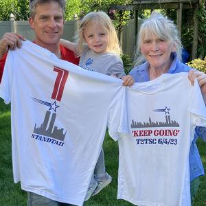 In advance of their weekend fundraiser, the mother-son alums showed their confidence for the 1,776-foot "Tunnel to Towers" climb. (The youngest Zimmerman pictured was eager to go, but is not quite old enough!)