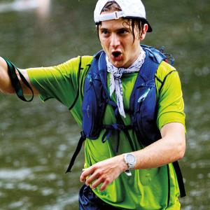 Penn College grad Reagan McCoy crosses Pine Creek during the Eastern States 100 ultramarathon.