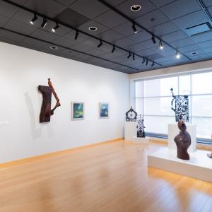 Sculptures and paintings are displayed in The Gallery at Penn College.