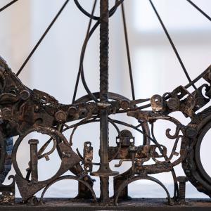 Detail of a metal sculpture by Paul Lehr.