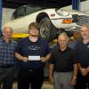 Gathered on campus to mark the Coventry Foundation’s ongoing contributions to Pennsylvania College of Technology are (from left) Gary Kincel, foundation president; Penn College student Logan K. VanBlargan, of Bloomsburg, the latest recipient of the organization’s automotive restoration technology scholarship; Gary Hagopian, a member of the foundation’s board of directors; and Roy H. Klinger, collision repair instructor.