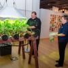 Severson (left) and Hampton harvest kale from the “Community Hydroponic Garden,” part of the “Food Justice” exhibition in The Gallery at Penn College.