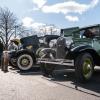 Ford Model A's lined up on a Penn College parking lot.