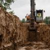 A Pennsylvania College of Technology student works on digging a straight trench at the institution’s Heavy Construction Equipment Training Operations Site in Brady Township.