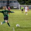 Keeper Colleen E. Bowes,of Wayne, launches the ball into play.