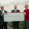 First National Bank’s Peter Bower (left), senior vice president and commercial banking team leader, and Chris Sullivan, vice president and market manager, deliver a $10,000 donation to Penn College’s Elizabeth A. Biddle, director of corporate relations. The contribution will support the college’s SMART Girls and Penn College NOW programs for high school students.