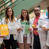 Pennsylvania College of Technology Community Health Nursing students show some of the handouts they provided as they educated their peers about anxiety in a busy campus lobby. From left: Amelia Buffington, of Montoursville; Rachal D. Clark, of Williamsport; Courtney P. Bender, of Lewistown; Mohanad Alquraish, of Safwa, Saudi Arabia; and Guzel S. Androvette, of Williamsport.