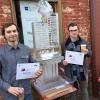 Designs created by Nicholas J. Vetock (left), Shippensburg, and Zachary G. Bird, South Williamsport, were honored as part of AIGA Blue Ridge’s Flux Student Design competition. The seniors traveled to Frederick, Md., for an awards reception.
