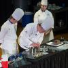 Chef Frank M. Suchwala, associate professor of hospitality management/culinary arts, and baking and pastry arts majors Jeffrey L. Bretz, of Williamsport, and Keegan D. Sonney, of Erie, practice one of the demonstrations for “A Taste of Technology” that they will present for Penn College at the USA Science and Engineering Festival. 