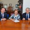 Representatives of Williamson College of the Trades and Pennsylvania College of Technology: from left, Williamson President Michael J. Rounds; Carol A. Lugg, Penn College’s assistant dean of construction and design technology; and Thomas E. Wisneski, Williamson’s vice president of education, sign an articulation agreement that eases the transfer of Williamson graduates to Penn College’s residential construction technology and management bachelor-degree major.